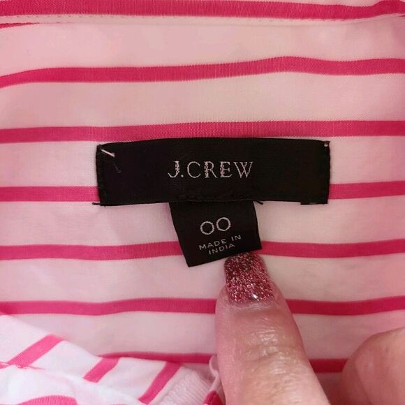 J Crew Popover Shirt Size 00 Pink Striped Button Front Preppy Office Career - Picture 8 of 8